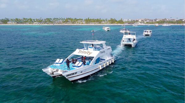 A couple of boats are in the water